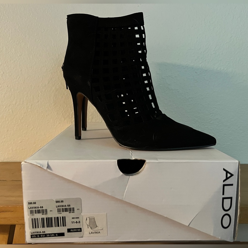 Aldo Black Cutout Ankle High Heels